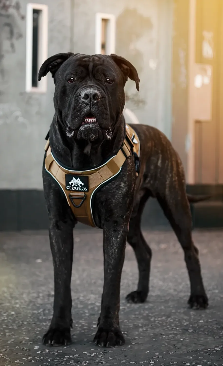 Chien équipé d’un harnais Cerberos
