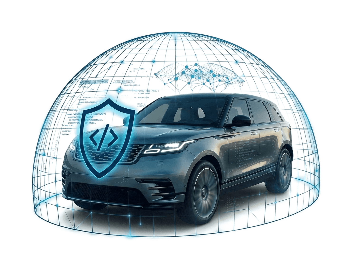 UnifyIQ — AI-powered security shield protecting a Software-Defined Vehicle inside a digital dome