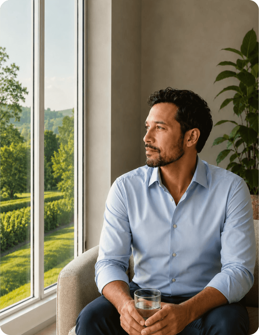 Man looking outside the window
