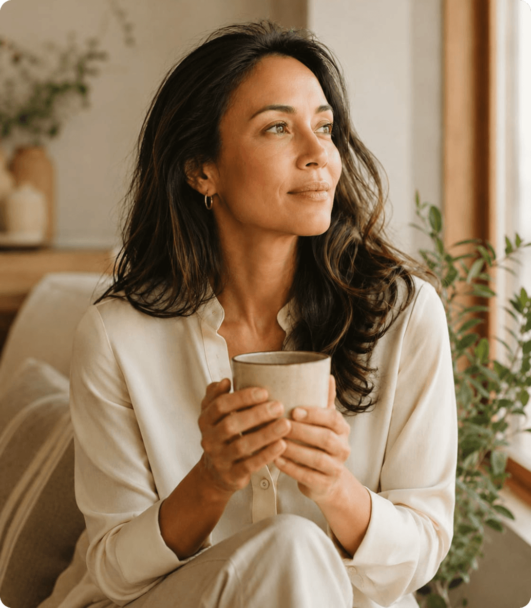 Woman thinking while having coffee