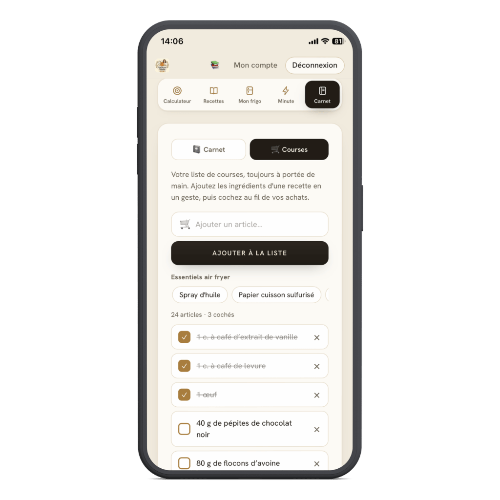 Liste de courses Air Fryer