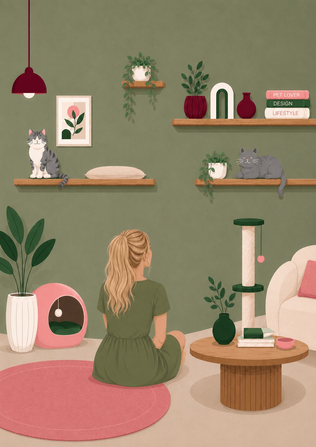 Illustrazione originale AUA con Federica e percorsi a parete