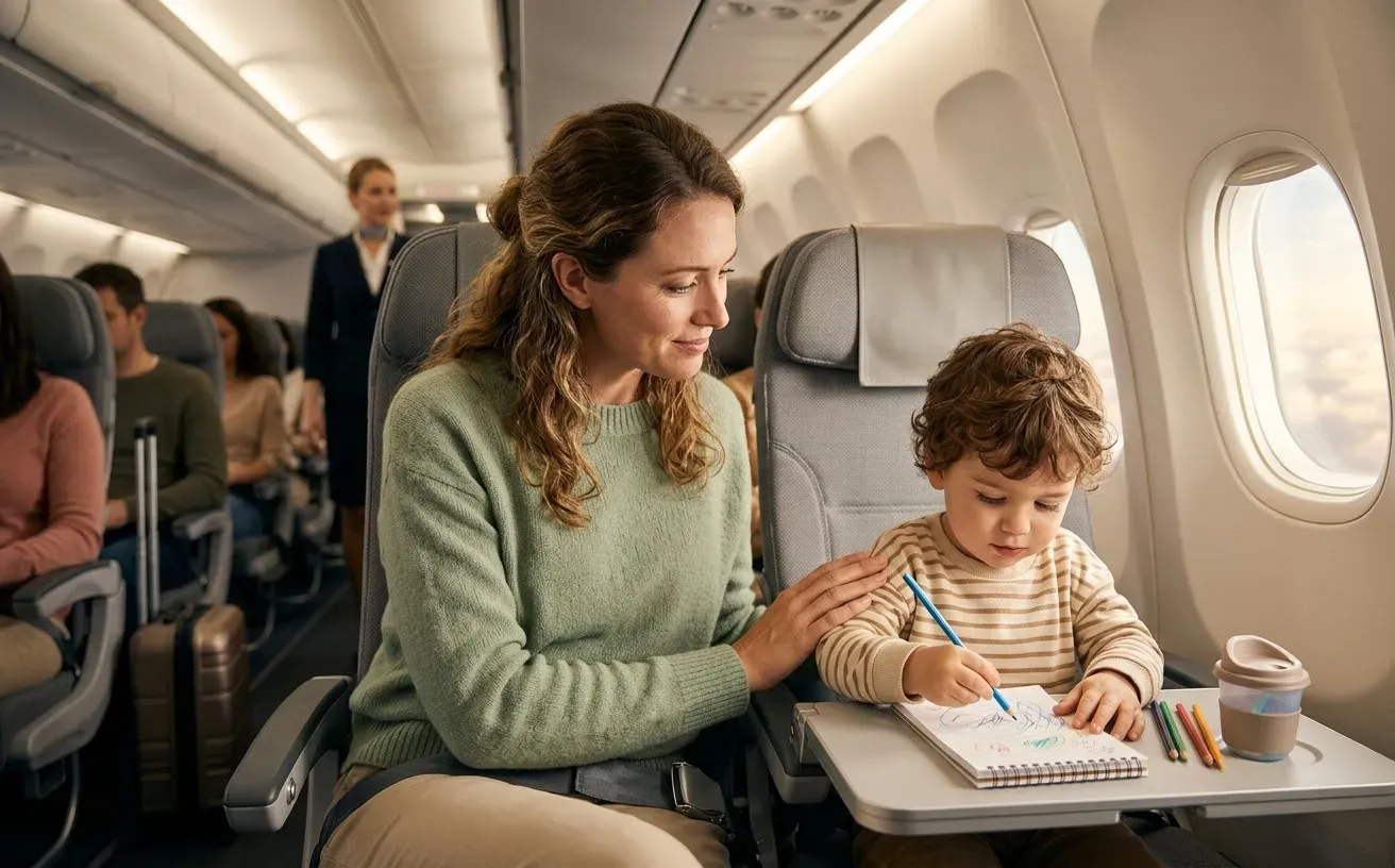 Parent and toddler enjoying an airplane journey together