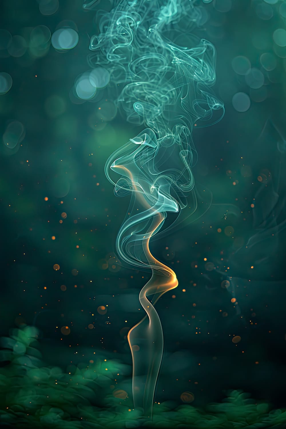 thin ribbon of smoke rising from smouldering herbs
