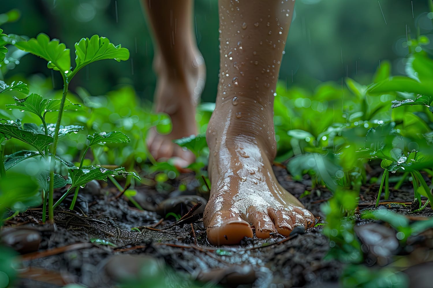 Bare feet walking in Beltane