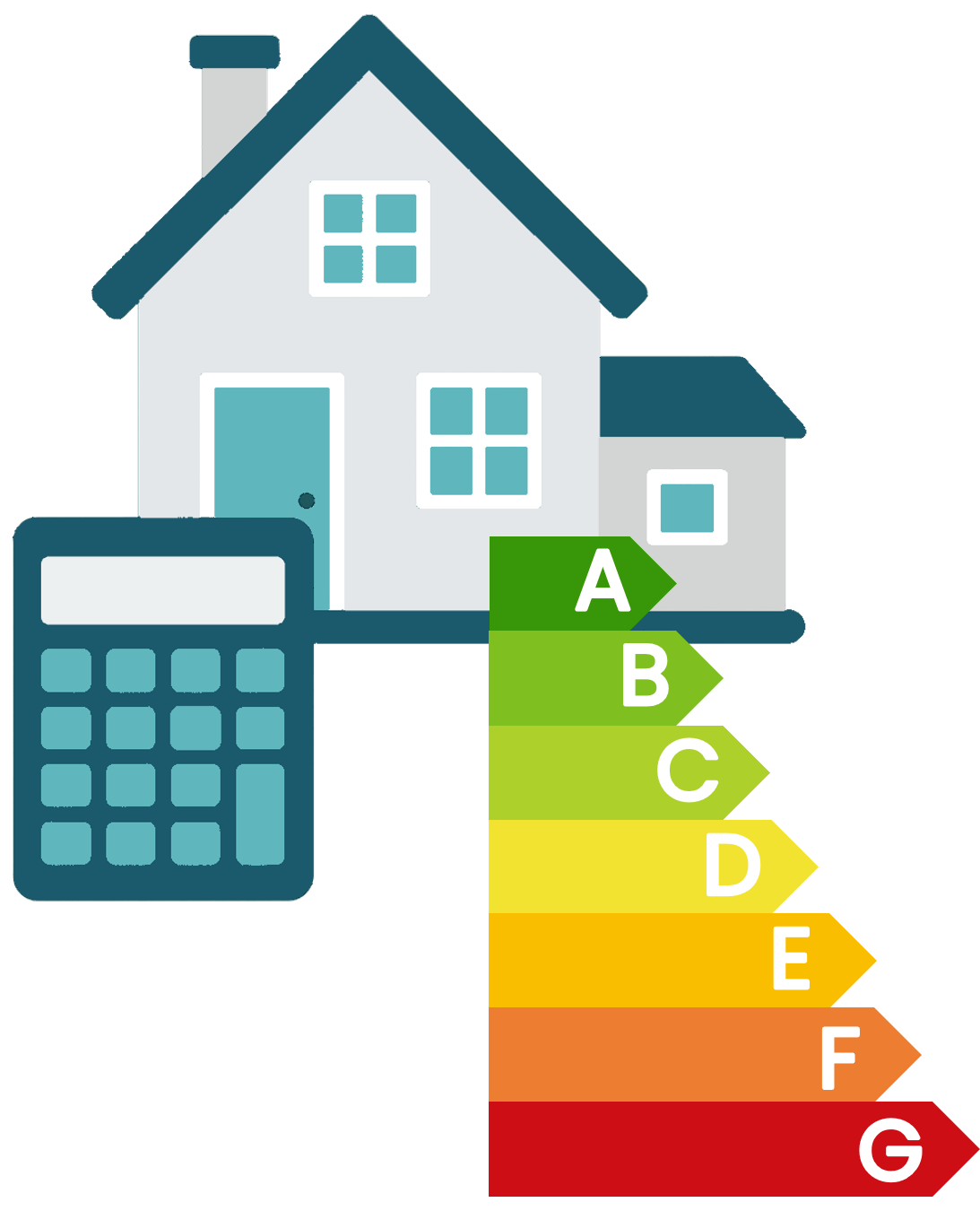 Maison, calculatrice et étiquettes énergie