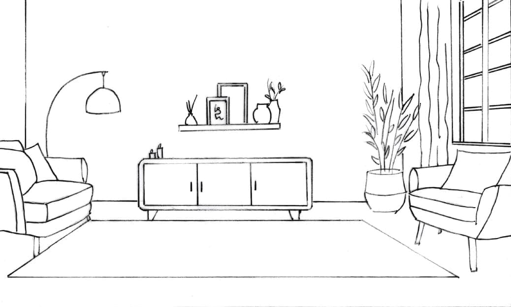 Croquis noir et blanc salon