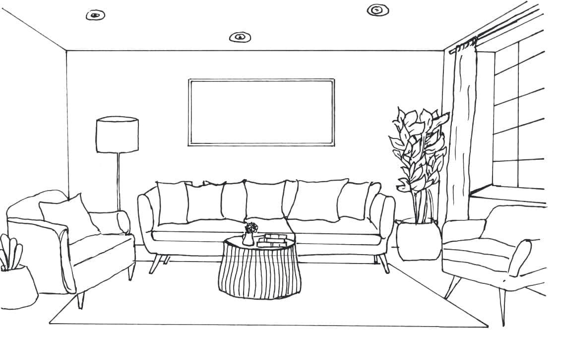 Croquis noir et blanc salon