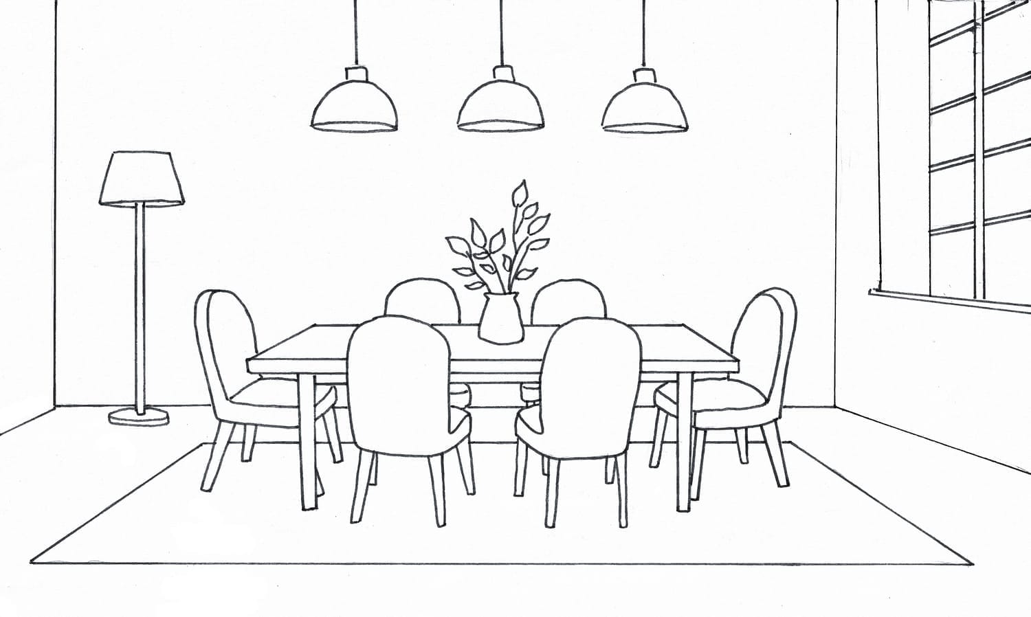 Croquis noir et blanc salon