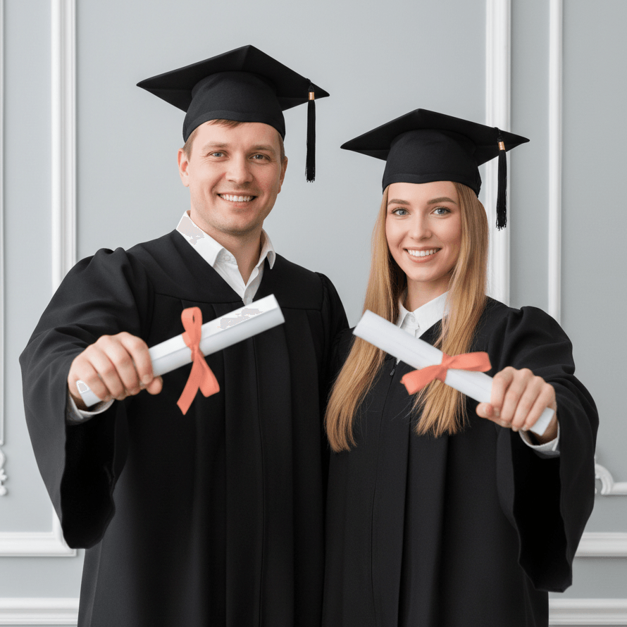 Jeunes diplômés homme et femme heureux