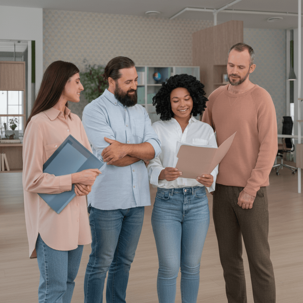 Professionnels hommes et femmes étudiant un document