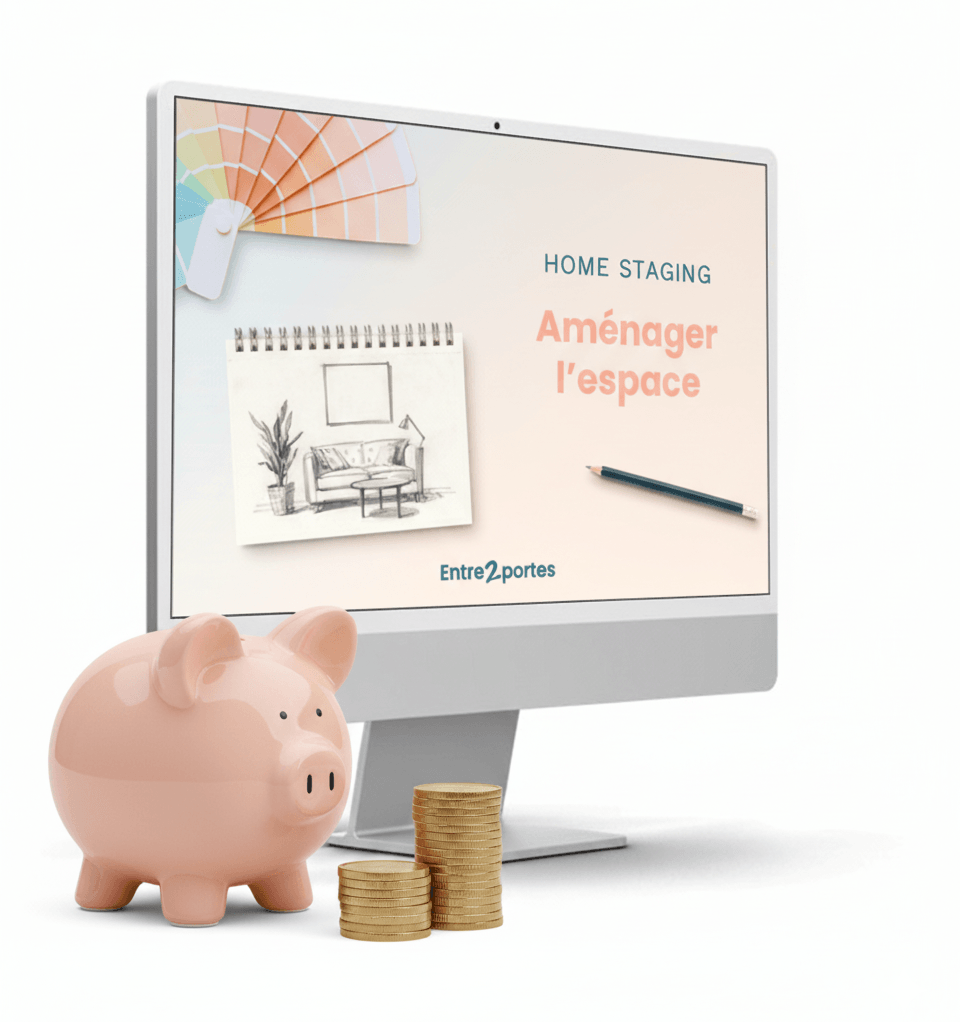 Ecran d'ordinateur, tirelire cochon et pièces de monnaie