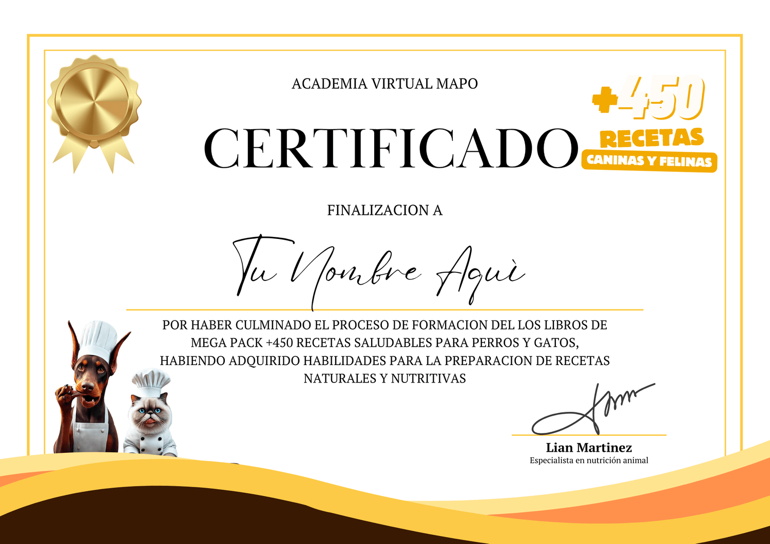 Certificado Academia Virtual - Recetas Caninas y Felinas