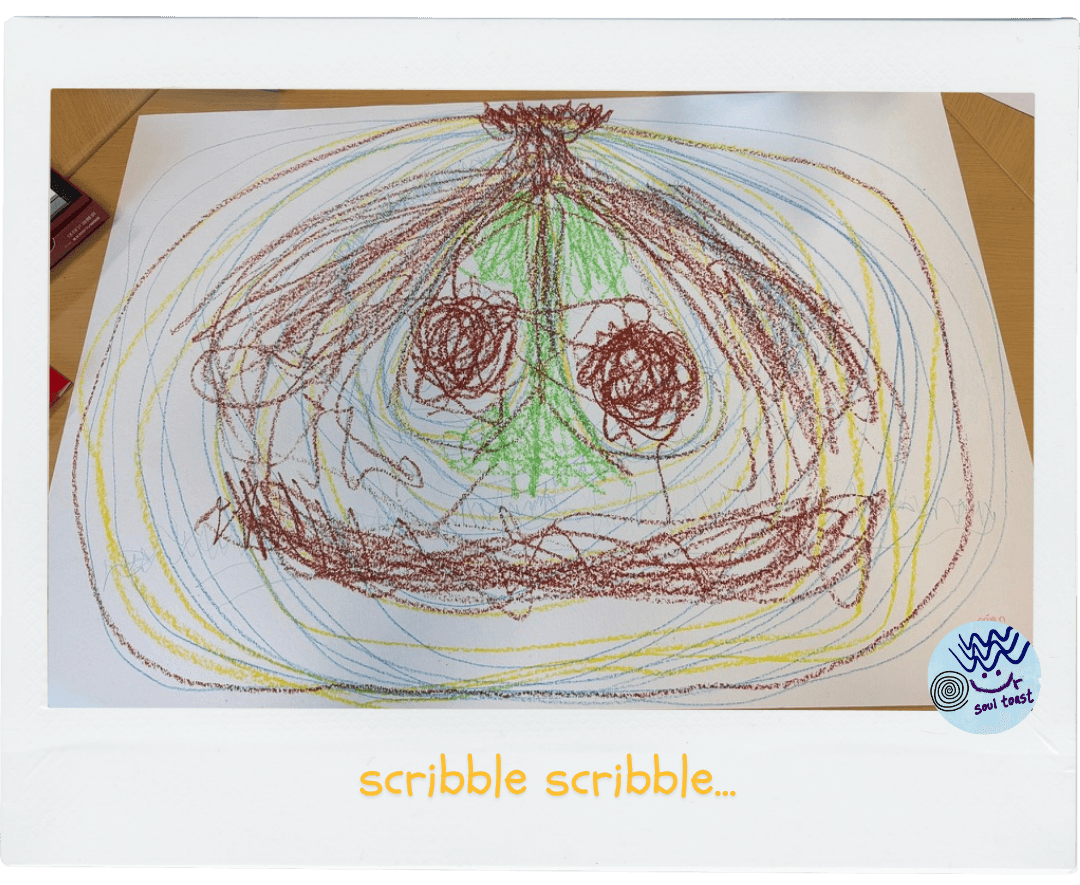 Scribble mark-making becoming an image,expressive arts process Singapore