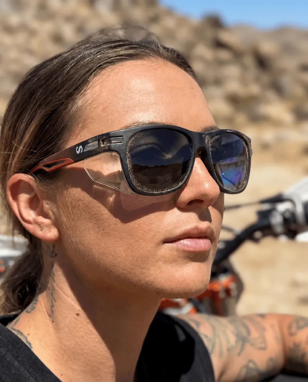 Close-up of Rangers safety glasses on construction worker