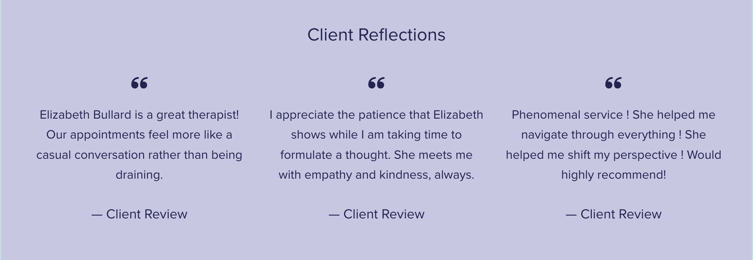 Client reviews describing practical, strengths‑based therapy at Ebullard Counseling