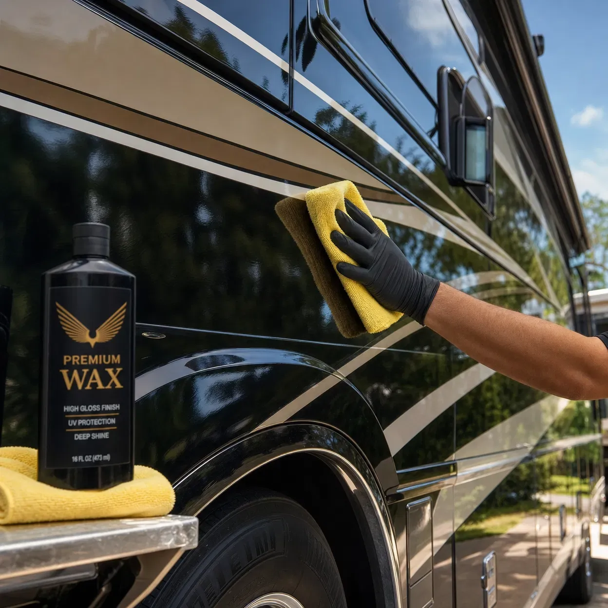 RV wax and polish - exterior shine treatment