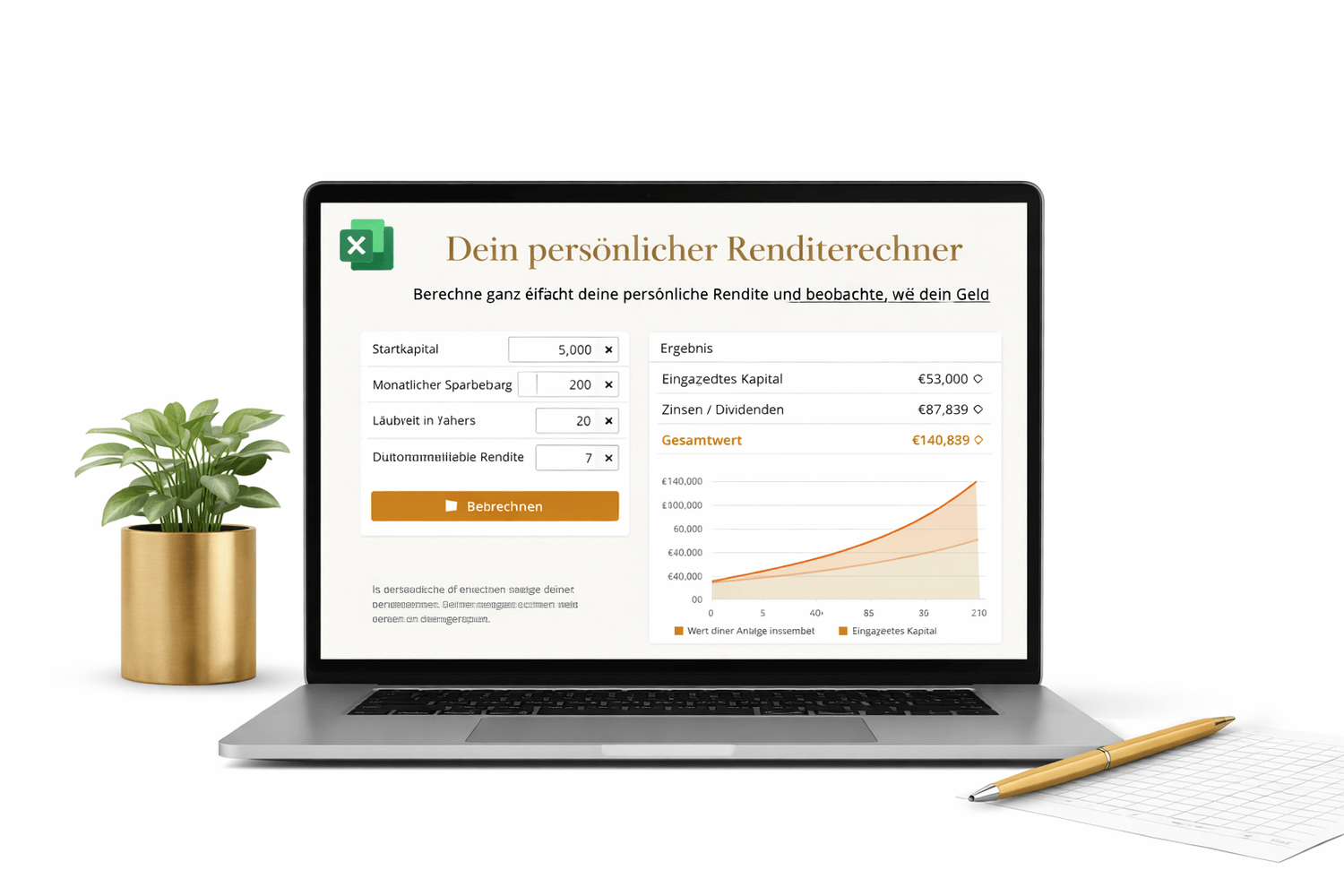 Monatlicher Renditerechner auf Laptop
