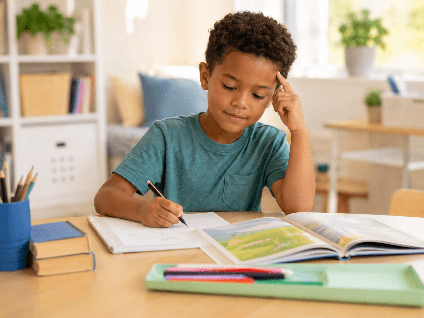 Enfant travaillant sa compréhension de lecture