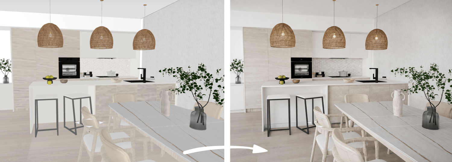 Showing the result of 3D rendering - kitchen 3D plan