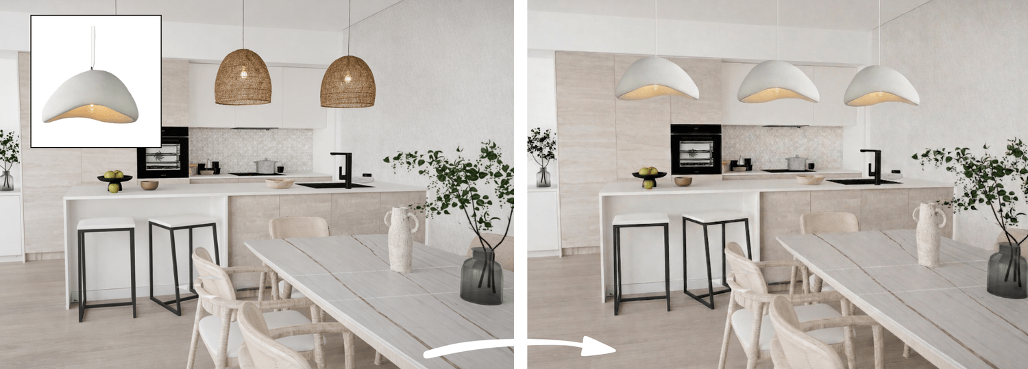 Restyling existing interior rendering - changing lamps