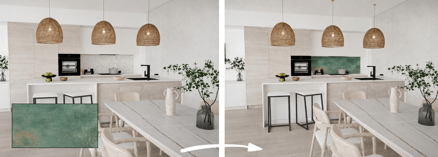 Restyling existing interior rendering - changing tiles in the kitchen