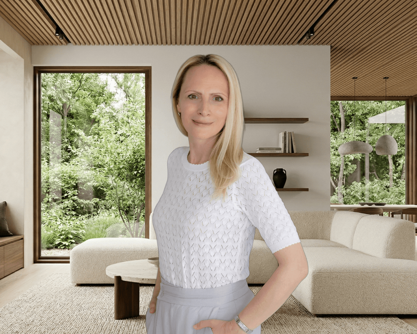 Female expert in a modern living room