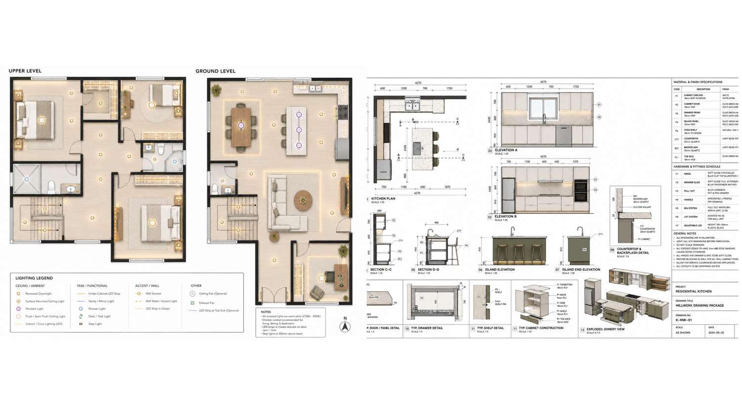 Lighting plan and millwork made with AI