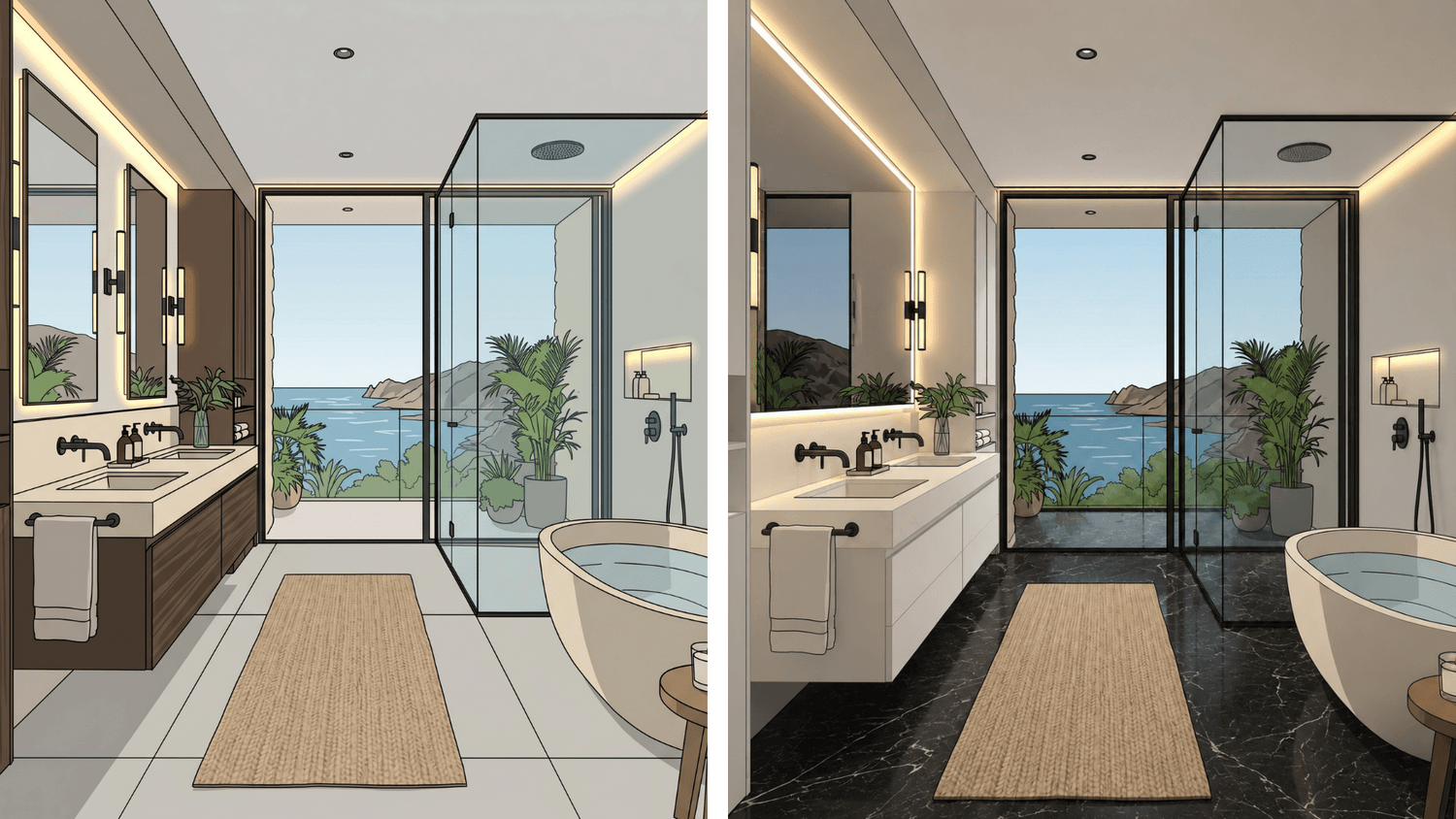 Changing tiles and furniture in the bathroom, few minutes with AI