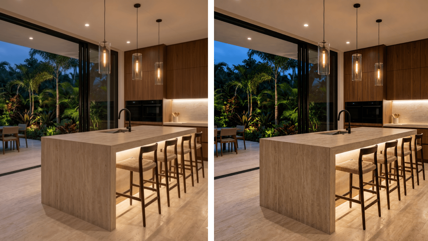 Before and after: enhancing quality of kitchen render.