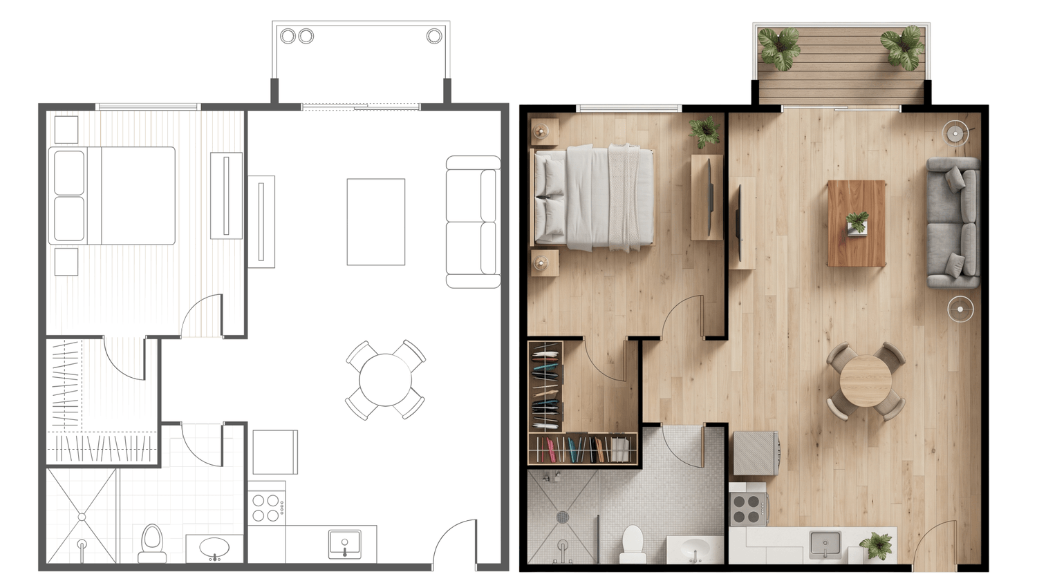Transformation of furnished floor plan into 2D plan