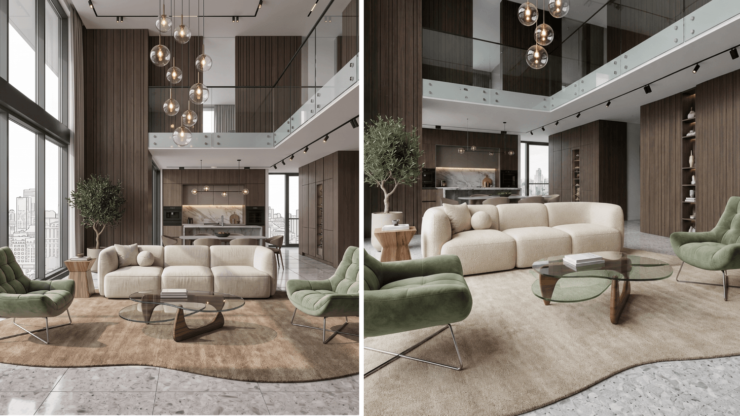 Altering camera angles to show different perspective of the living room