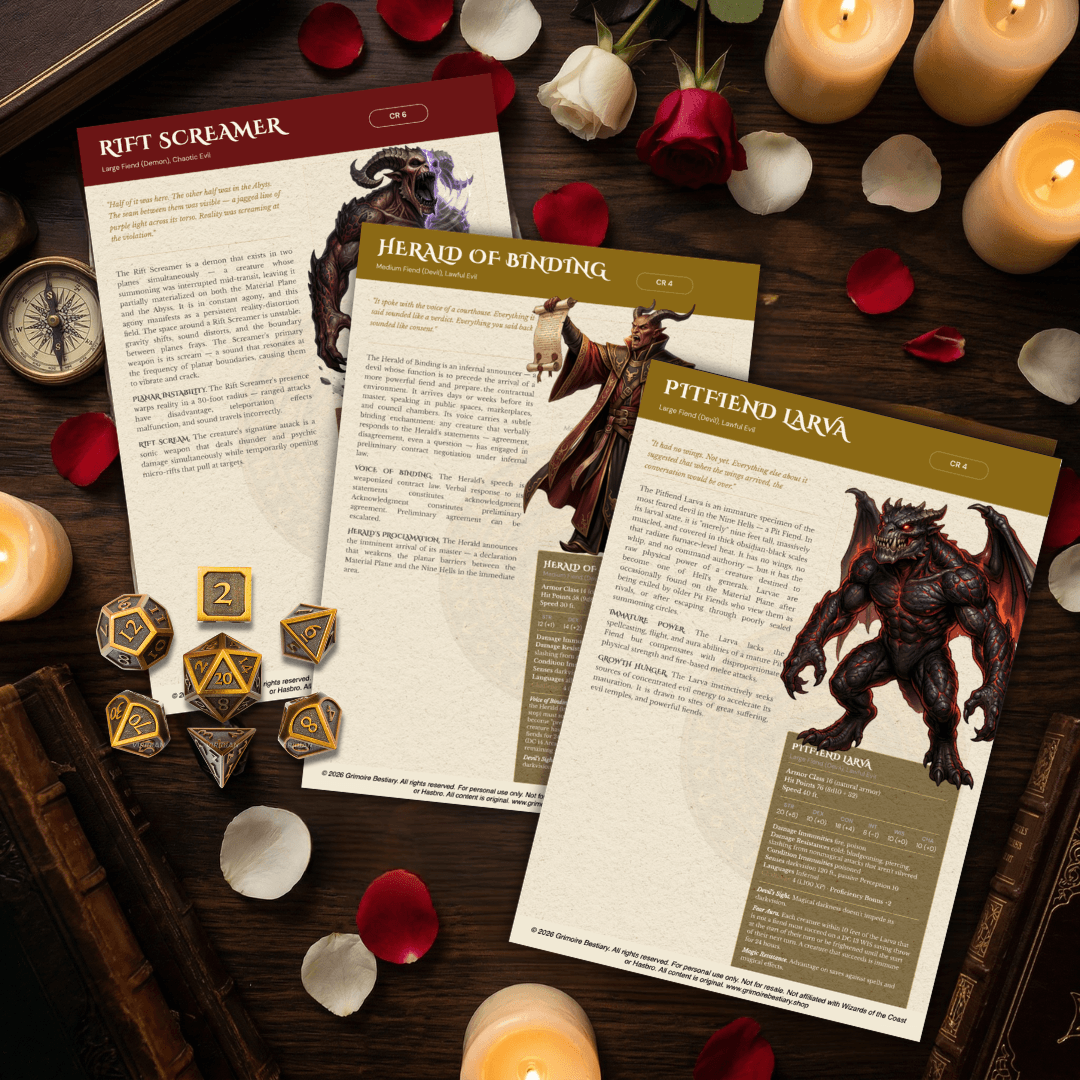 Grimoire Bestiary — Full Stat Blocks & Illustrations