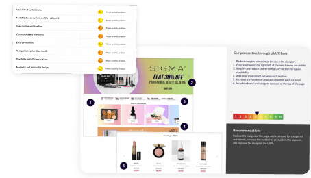 UX audit findings and research notes on product screens