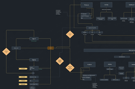 User flow diagram mapping screens and decisions