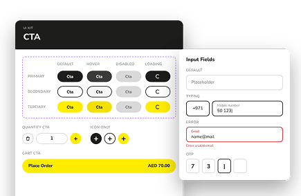 Button and input components with their variants and states