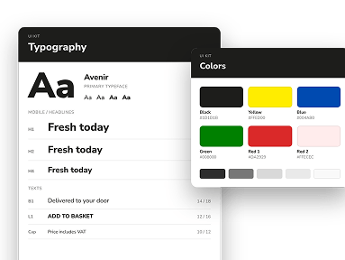 Text and colour styles defined for the design system