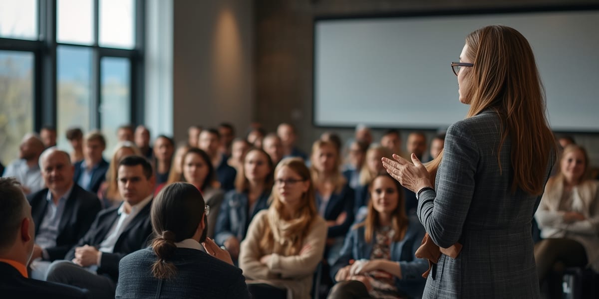female business mentor speaking audience