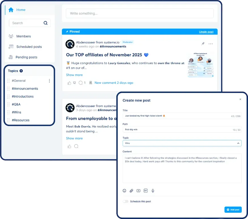 Community management in SCALR showing members, their access level and join date.