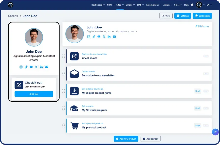 A SCALR product listing with price, description and affiliate commission settings.