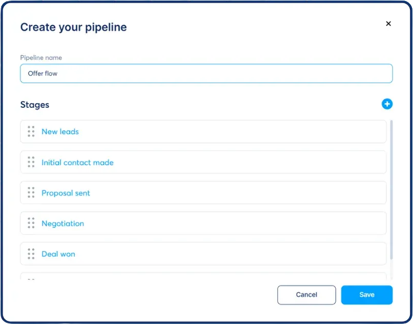 A deal card with contact details, value and the next scheduled task.