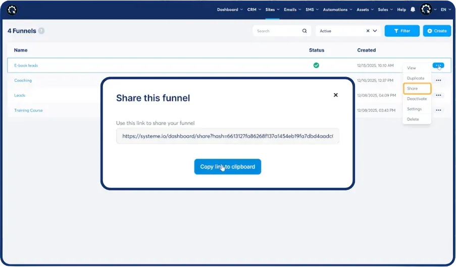 Funnel step statistics in SCALR showing visits, opt-ins and conversion rate for each page.