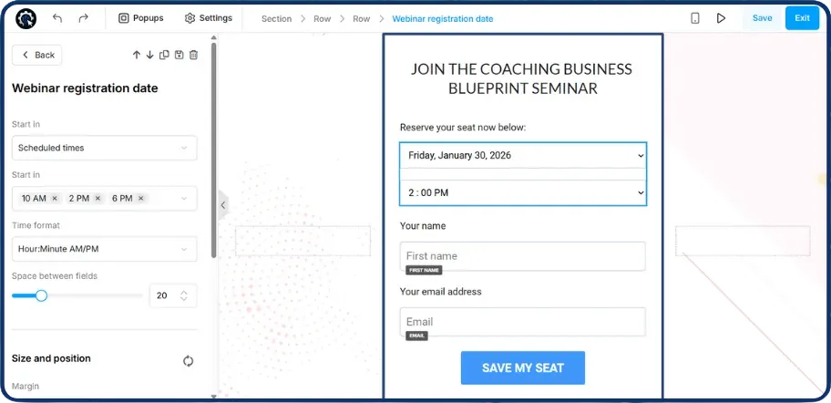 A SCALR webinar room with the presentation, live chat and a timed offer button.