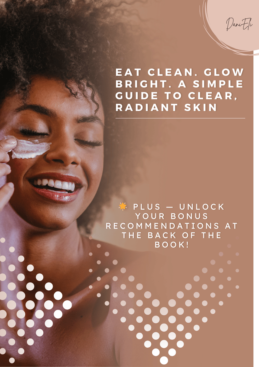Woman applying skincare with clear skin healthy diet theme