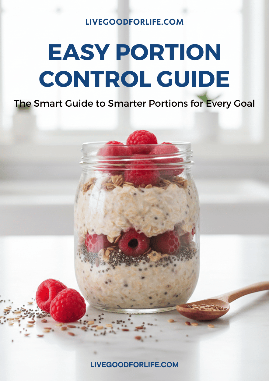 Hand-based portion control guide with protein carbs vegetables and fats