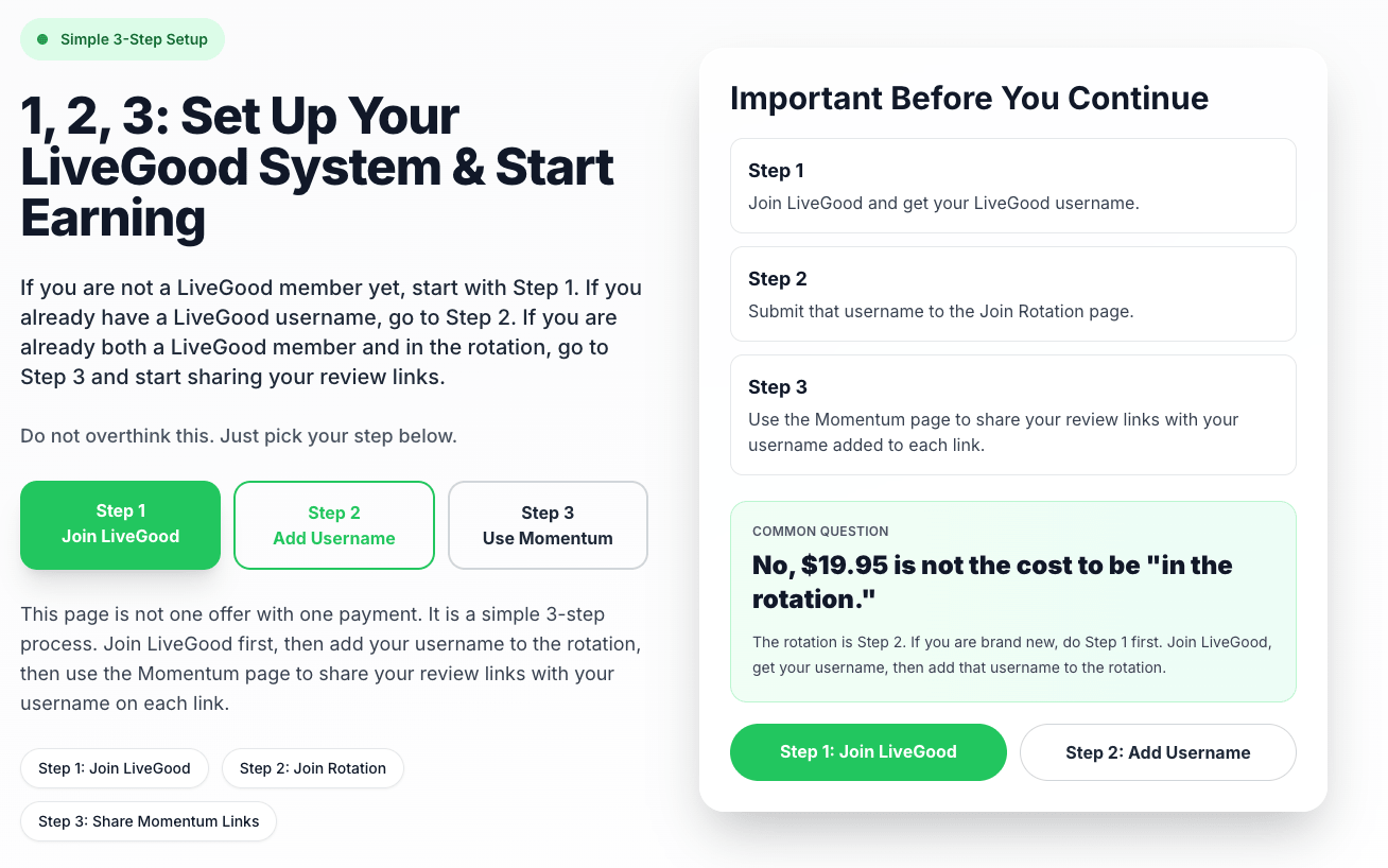 Set up your LiveGood system and start earning