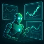 glowing trading robot logo