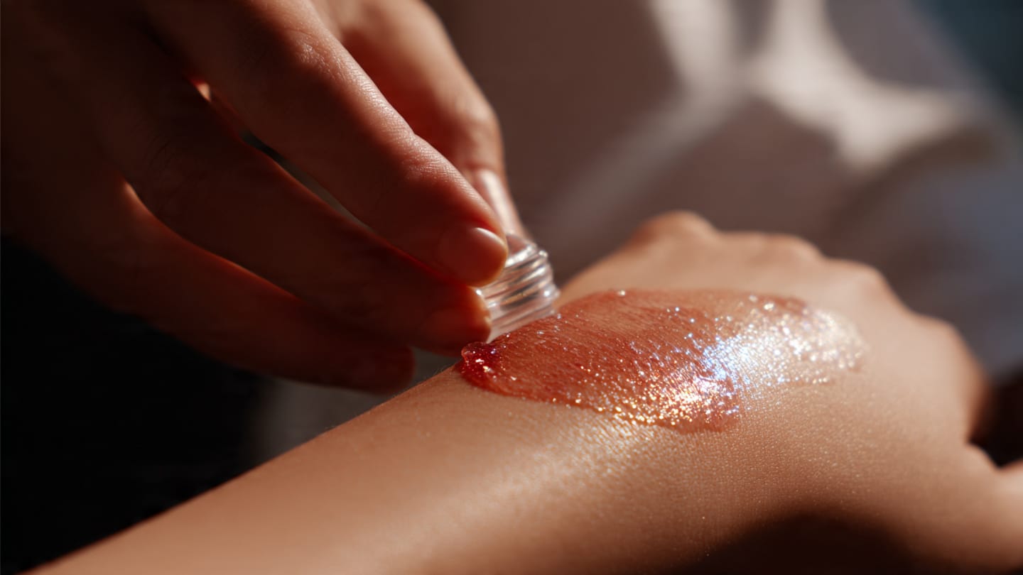 Applying aloe vera gel to treat an itchy allergic reaction.