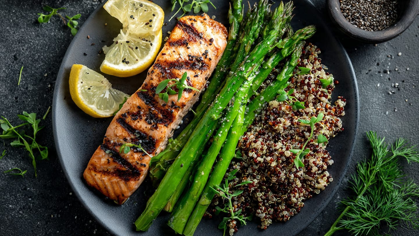 Healthy high-protein meal supporting awesome exercises and tips to reduce butt fat.