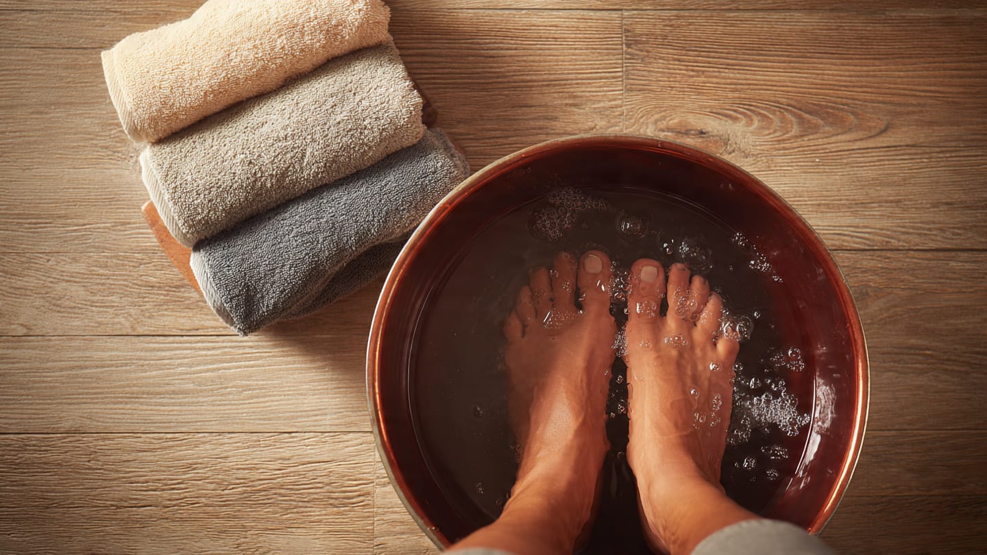 Warm water soak as a home treatment for ingrown toenail infection.